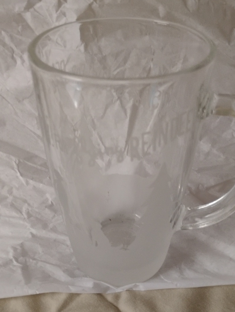 Starbucks Christmas 2009 Frosted   Glass Coffee Mug - Home Dining 120z